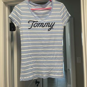 Tommy Hilfiger blue and white stripped shirt.